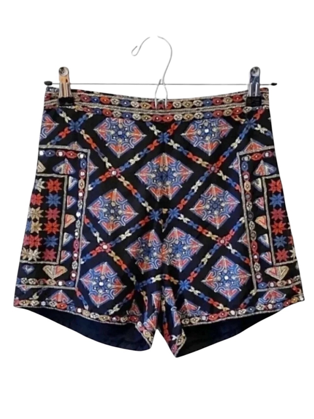 Hollister High Rise Shorts Boho Aztec Tribal Print Black Blue Red Size 00 XXS